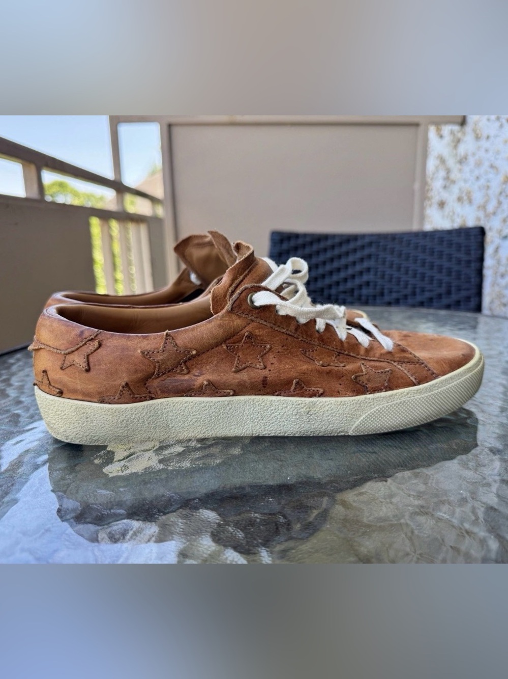 Saint Laurent Court Classic Tan Leather Star Sneakers - Size EU 40 (Insole 25,5)